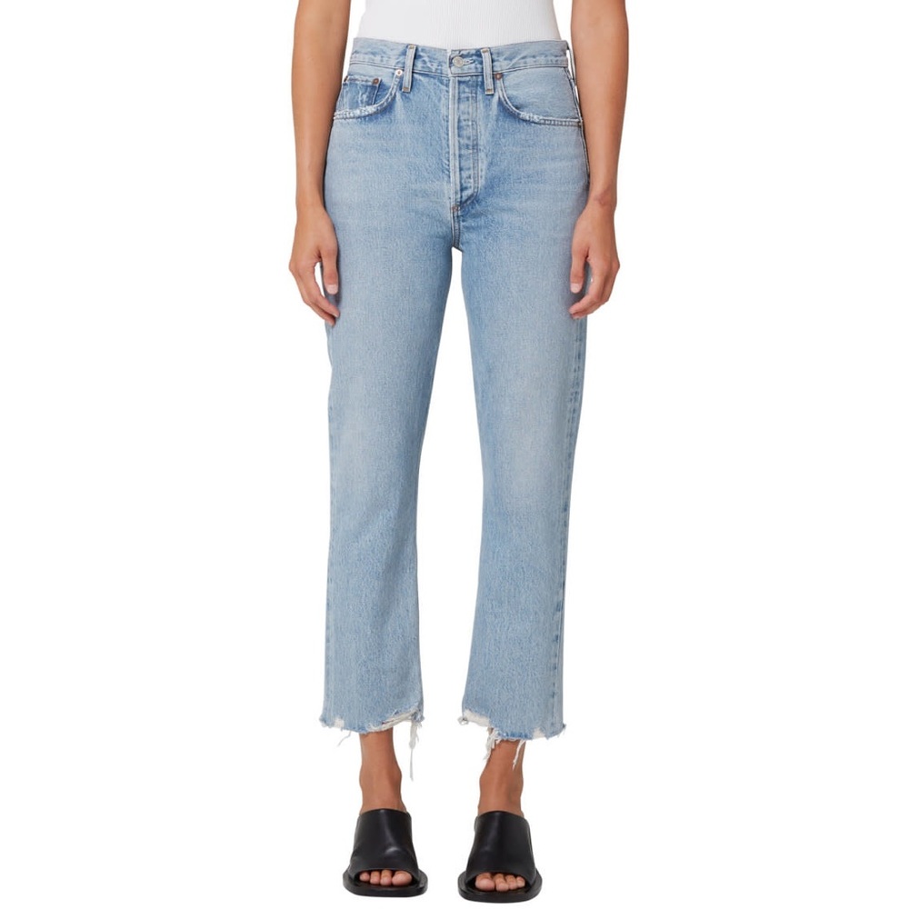 nwt agolde high rise straight crop vintage light wash denim riley jean curio